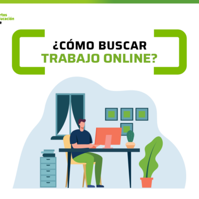 hombre sentado en escritorio buscando trabajo en su computador