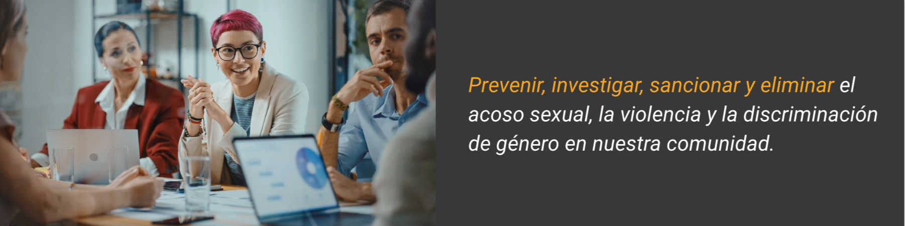 Prevenir, investigar, sancionar y eliminar el acoso sexual, la violencia y la discriminación de género en nuestra comunidad.